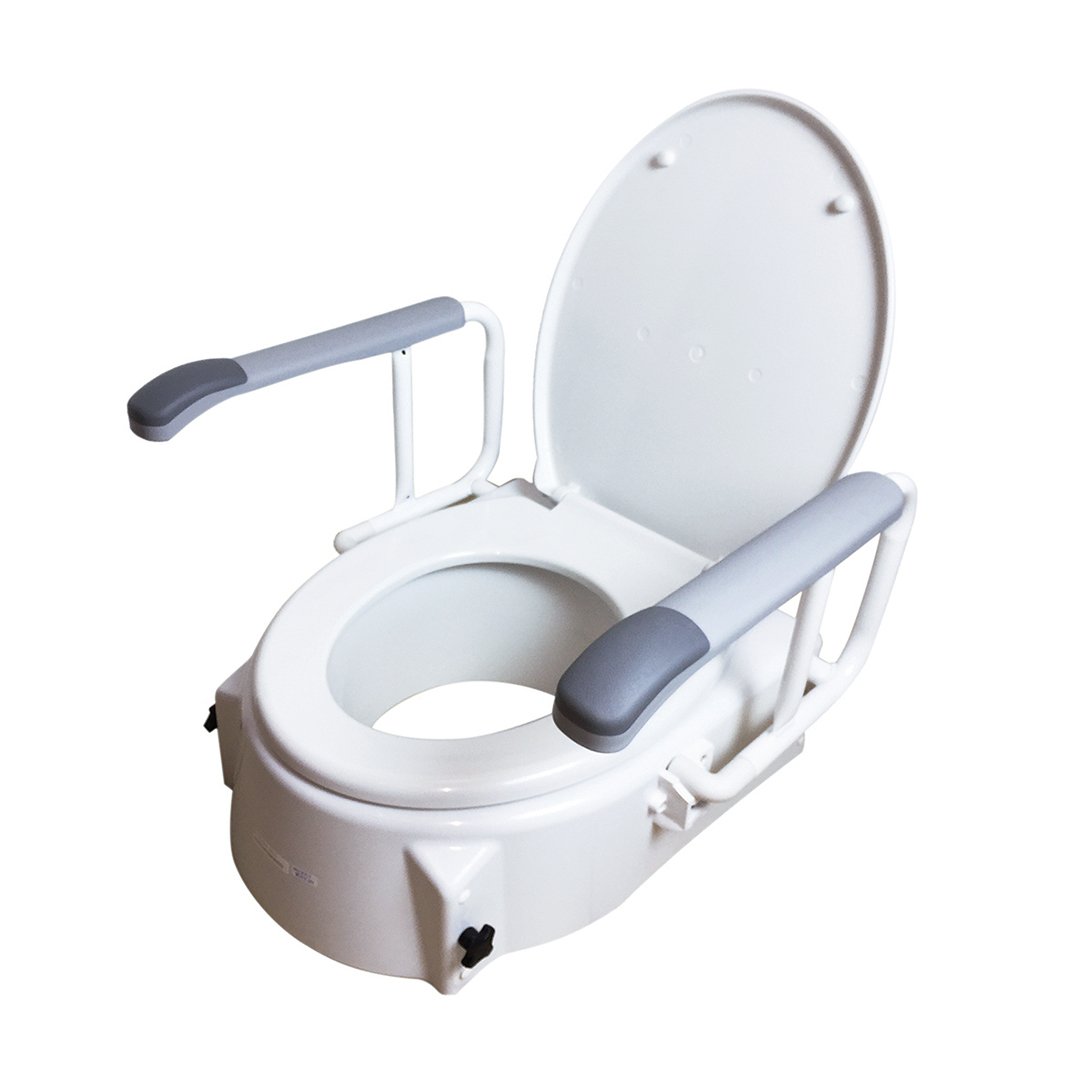 Height Adjustable Raised Toilet Seat with Flip Up Armrest Lifeline Corporation