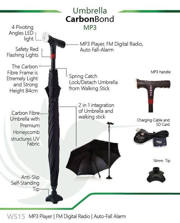 SMART Umbrella Walking Stick - CarbonBond – Lifeline Corporation
